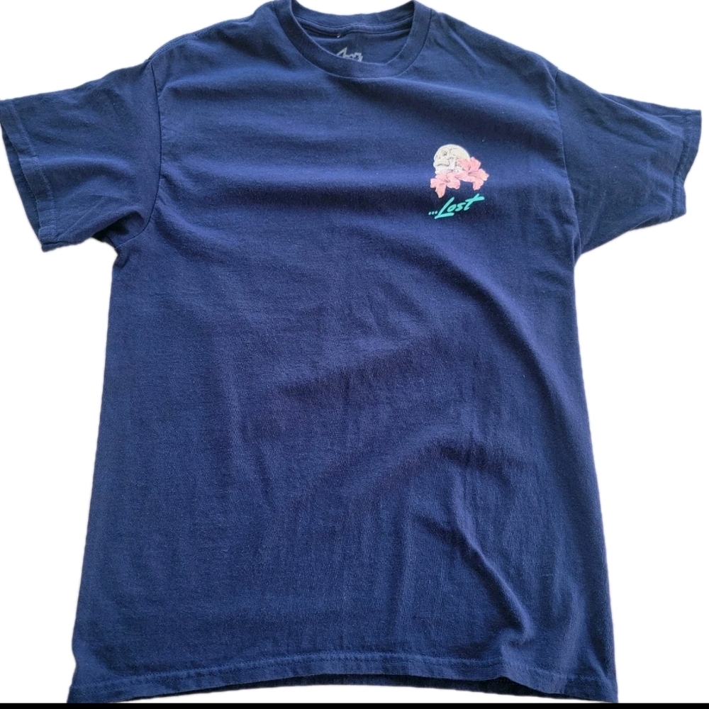 …Lost In Paradise Hula Dancer Men's Graphic T Shirt sz Medium Navy Tee